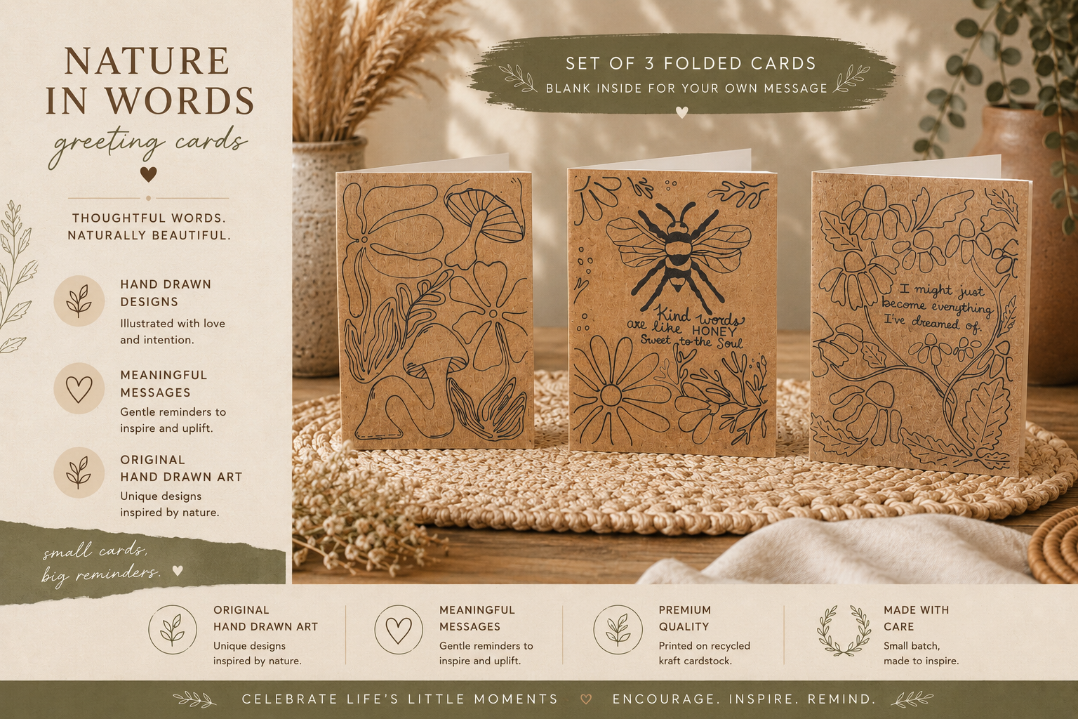 Nature In Words-Set of 3-Handmade
