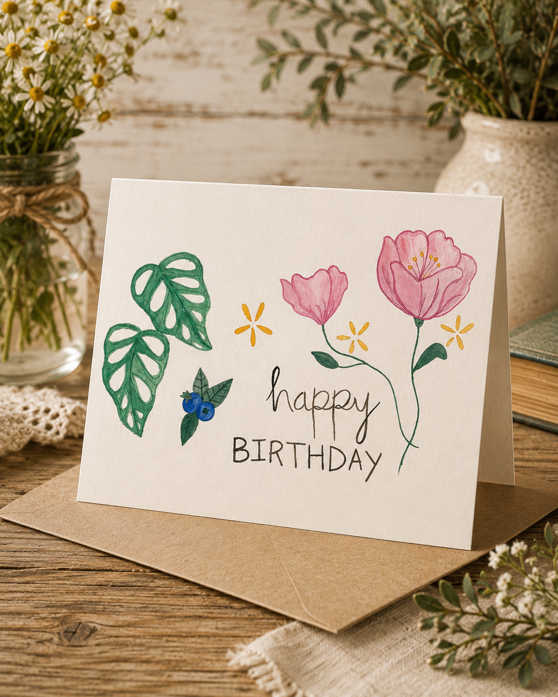 Happy Birthday-Hand painted Floral