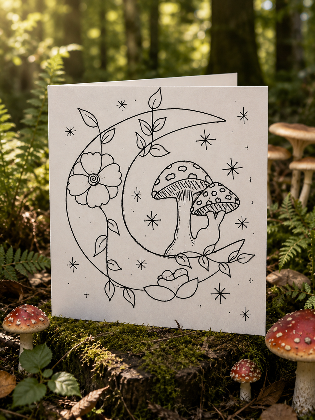 Moonlit Mushrooms | Woodland Greeting Card
