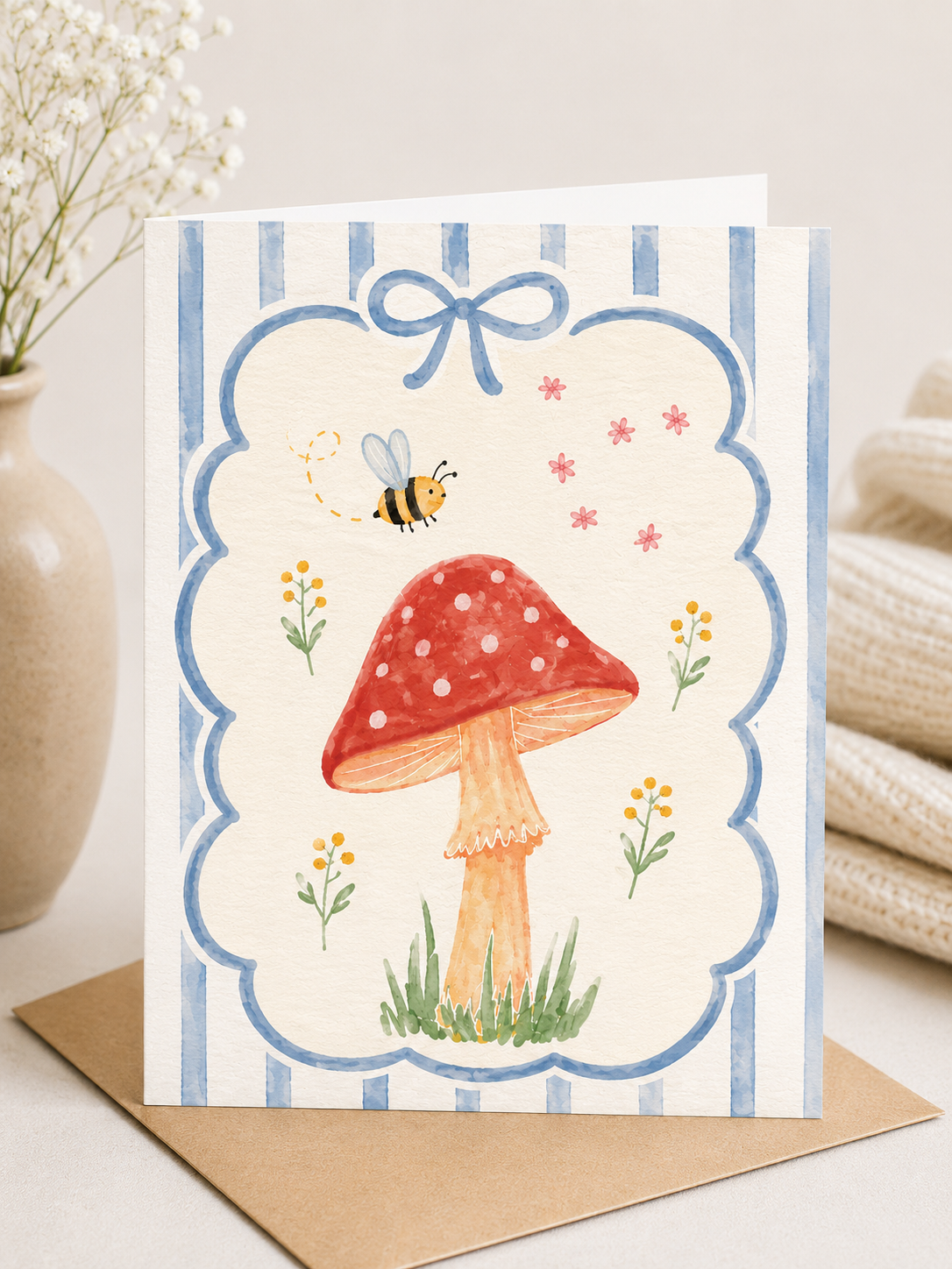 Bee & Mushroom Garden | Whimsical Greeting Card