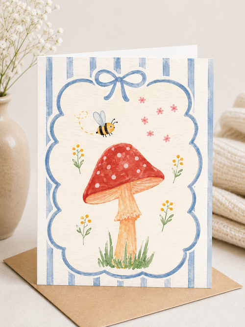 Bee & Mushroom Garden | Whimsical Greeting Card