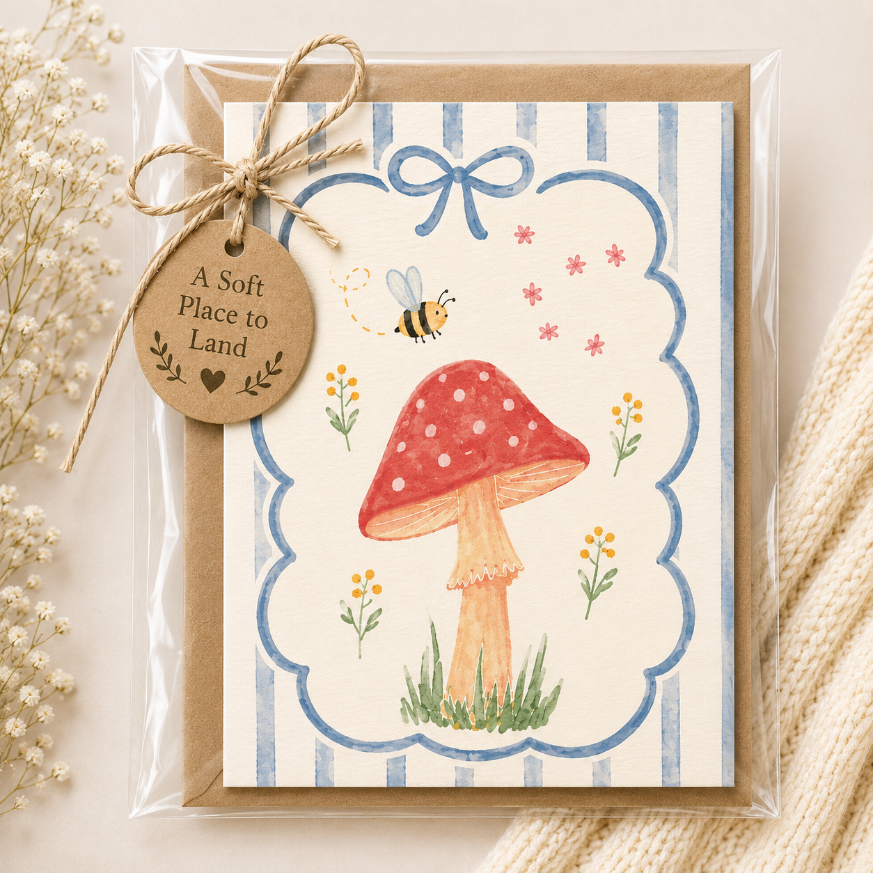 Bee & Mushroom Garden | Whimsical Greeting Card