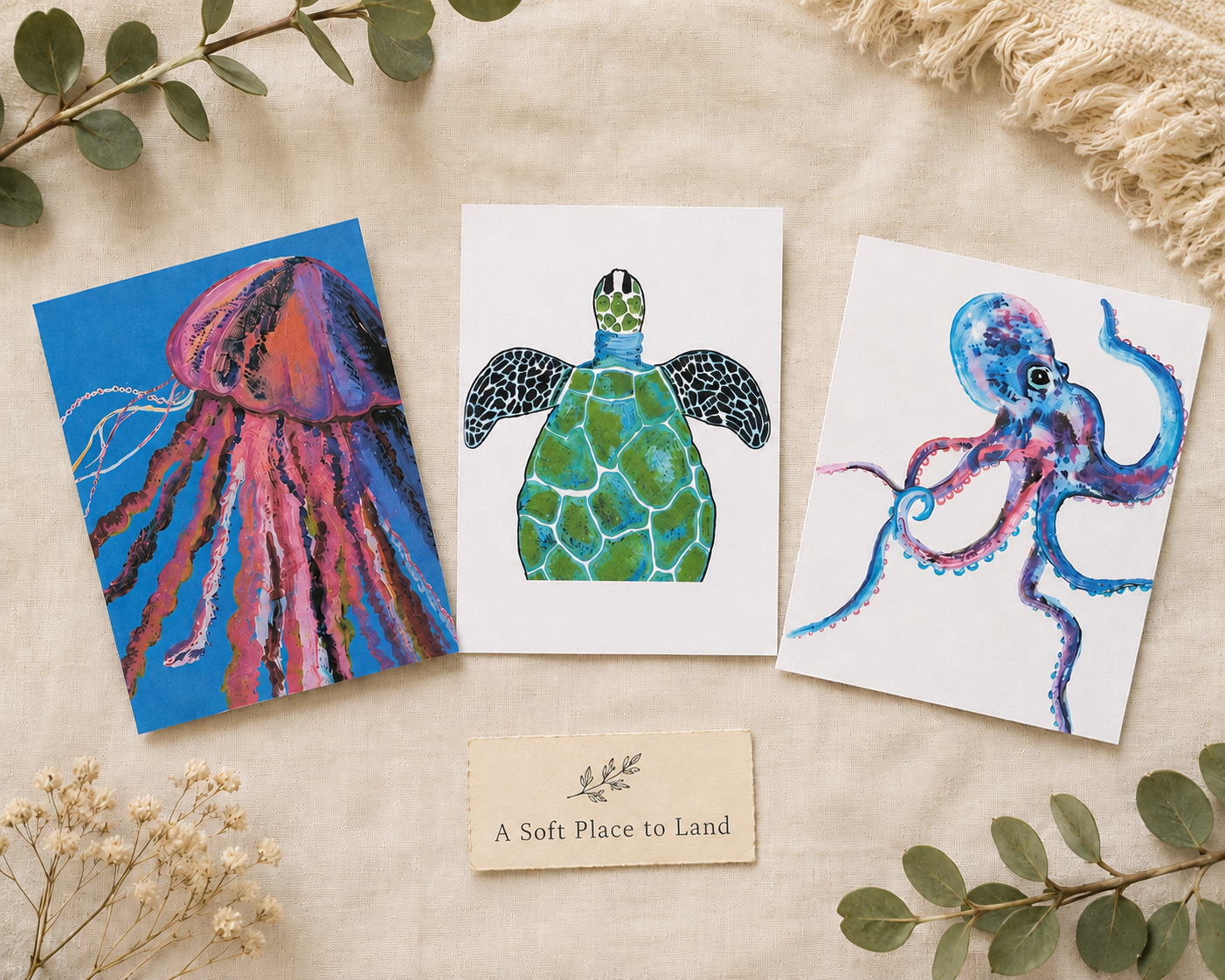 Ocean Dreams Collection | Set of 3 Hand-Painted Cards